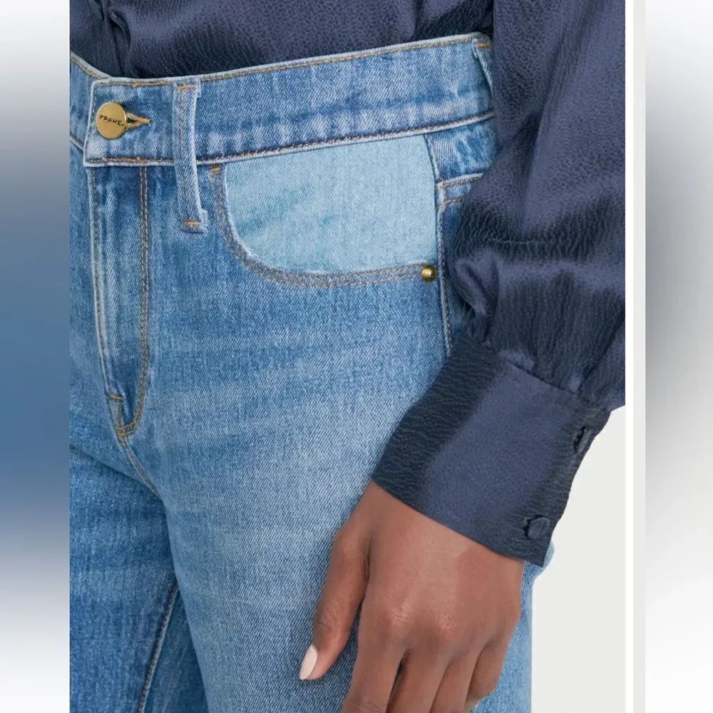 Frame Two-Tone Blue Patchwork Flared Jeans - Picture 4 of 16